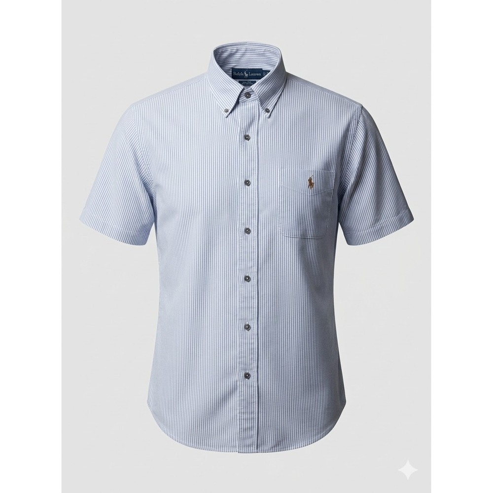 Ralph Lauren Blake Men's Light Blue Gingham Pinstripe Short Sleeve.Shirt. Size L - Picture 1 of 7